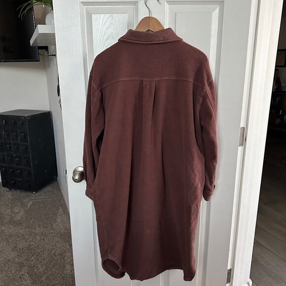 forever 21 women’s brown fleece shacket duster longline shirt jacket size medium - Picture 2 of 5